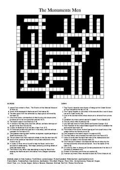 The Monuments Men Movie (2014) Crossword Puzzle by M Walsh TpT