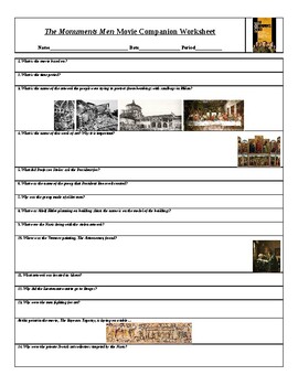 Preview of The Monuments Men Movie Companion Worksheet
