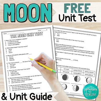 Preview of The Moon, Moon Phases, Lunar Cycle End of Unit Test Assessment and Unit Guide