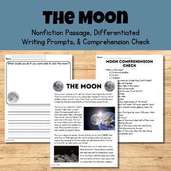 Preview of The Moon (Nonfiction Passage, Writing Prompts, & Comprehension Check)
