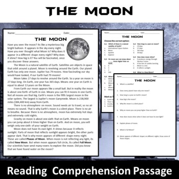 Preview of The Moon Reading Comprehension Passage and Questions - PDF