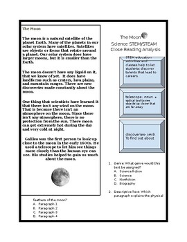 Preview of The Moon STEM Science Close Reading Analysis
