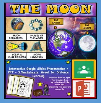Preview of The Moon, Space: Interactive Google Slides + PPT + 3 Worksheets