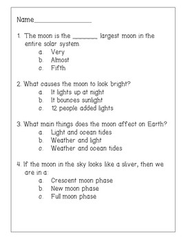 The Moon and Its Phases Reading Comprehension Activity by Lynnspirations