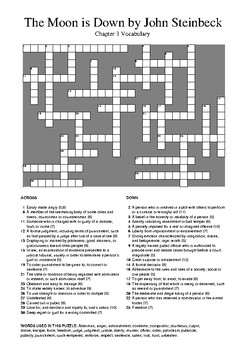 The Moon is Down by John Steinbeck Chapter 3 Vocabulary Crossword by