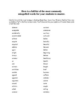 The Most Commonly Misspelled Words for Your Students to Master by How ...
