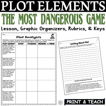 Preview of The Most Dangerous Game Activities Plot Elements Analysis Worksheet Short Story