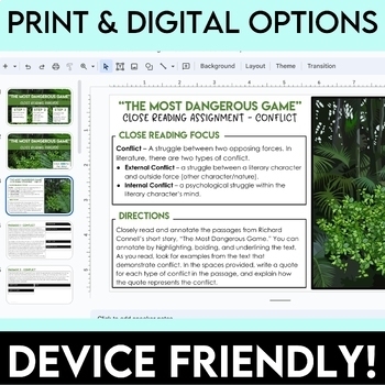 the most dangerous game close reading assignment conflict answers