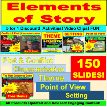 Preview of Elements of Story:  Theme, Point of View, Character, Conflict, Plot, Setting