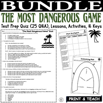 Preview of The Most Dangerous Game Quiz Activities Writing Worksheets Short Story Bundle