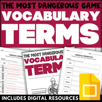 Preview of The Most Dangerous Game Richard Connell - Vocabulary Worksheets - Digital, Print