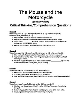 Preview of The Mouse and the Motorcycle Comprehension Questions