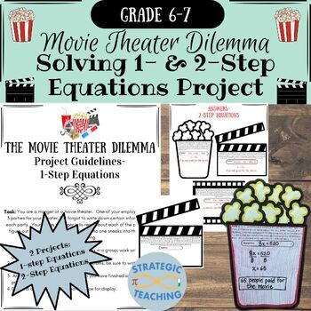 Preview of The Movie Theater Dilemma- Solving 1- & 2-Step Equations- Performance Task