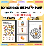 The Muffin Man nursery rhyme. Revise colors, fruit and counting.