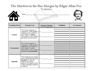 The Murders in the Rue Morgue Vocabulary Development Games and Activities