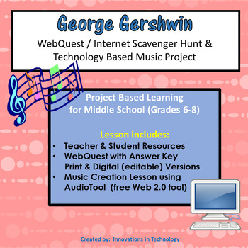 Preview of Music of George Gershwin - WebQuest & Music Composition | Distance Learning