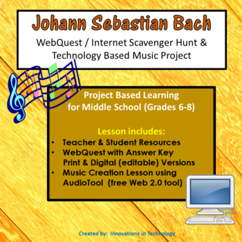 Preview of Music of Johann Bach - WebQuest & Music Composition | Distance Learning