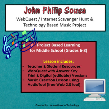 Preview of Music of John Philip Sousa - WebQuest & Music Composition | Distance Learning