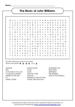 Preview of The Music of John Williams Word Search