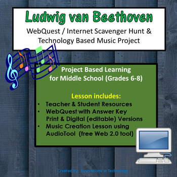 Preview of Music of Ludwig van Beethoven - WebQuest & Music Composition | Distance Learning
