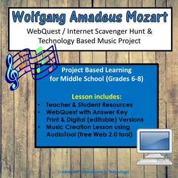 Preview of Music of Wolfgang Mozart - WebQuest & Music Composition | Distance Learning