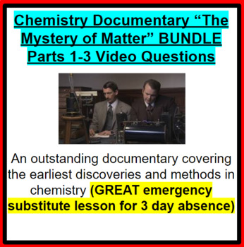 Preview of The Mystery of Matter Video Questions Bundle- GREAT SUB PLANS!