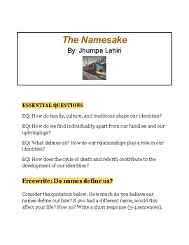 Preview of The Namesake: Interactive Notebook Answer Key