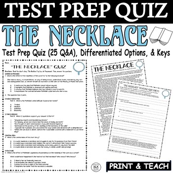 Preview of The Necklace Quiz Short Stories Comprehension Test Prep Guy de Maupassant