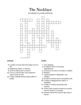 quot The Necklace quot Vocabulary Crossword Puzzle A by Keith Davis TpT
