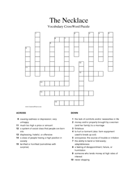 Preview of "The Necklace" Vocabulary Crossword Puzzle B
