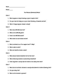 Preview of The Neonate / Newborn Stage Questions for Child Development Infant Unit