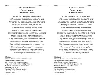 the new colossus poem annotated