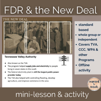 Preview of The New Deal Mini-Lesson and Activity- The Great Depression Unit