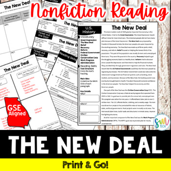 Preview of The New Deal Reading and Writing Activity (SS5H3, SS5H3b) (SC CCR5.2.CC)