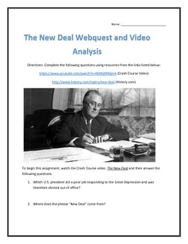 Preview of The New Deal- Webquest and Video Analysis with Key