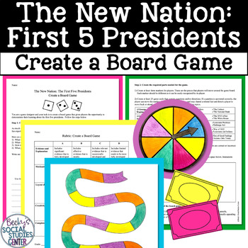 Preview of The New Nation Washington, Adams, Jefferson, Madison, Monroe Board Game Project