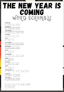 Preview of The New Year Is Coming No Prep Word scramble puzzle worksheet activity