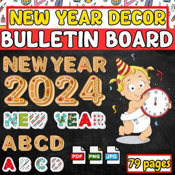 Preview of The New year Classroom décor | bulletin board letters | Lettering styles 2024