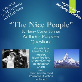 Preview of The Nice People by Henry Cuyler Bunner Author's Purpose Questions and Activities