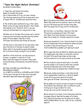 The Night Before Christmas Comprehension By Deep South Teaching 