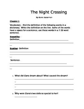 Preview of The Night Crossing comprehension questions and vocabulary