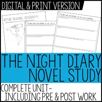 Preview of The Night Diary Novel Study Digital Learning