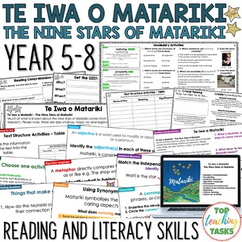 Preview of The Nine Stars of Matariki Reading Comprehension & Literacy Activities Year 5-8