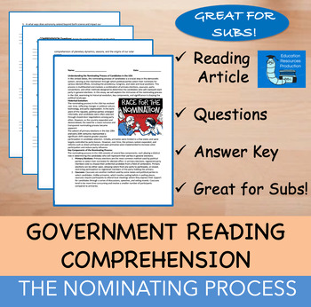 Preview of The Nominating Process - Reading Comprehension Passage & Questions