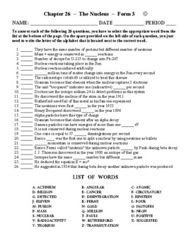 The Nucleus: Physics Matching Worksheet Form 3 by Ceres Science