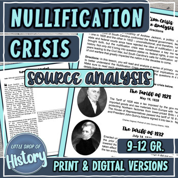 Preview of The Nullification Crisis Primary Source Analysis for Jacksonian America Unit