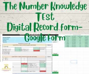 Preview of The Number Knowledge Test-Digital Record Form-Google Sheets Version