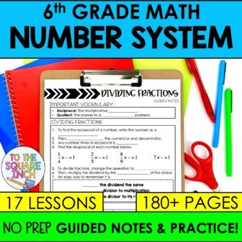 Preview of 6th Grade Number System Notes & Activities Unit | Fractions & Decimal Operations