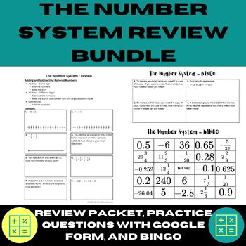 Preview of The Number System End of Year or Unit Review Bundle - Packet, Google Form, BINGO