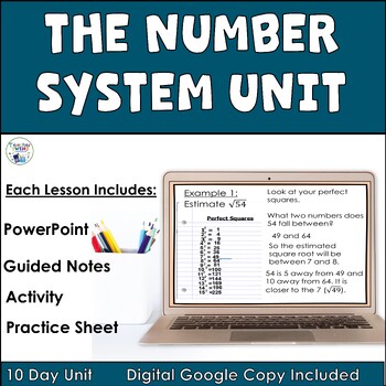 Preview of Number Systems (Rational and Irrational Numbers, Square  Roots) 8th Grade Unit